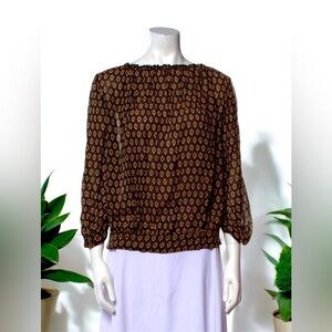 Elegant HAZEL BROWN Printed Bateau Neckline Blouse Size XS